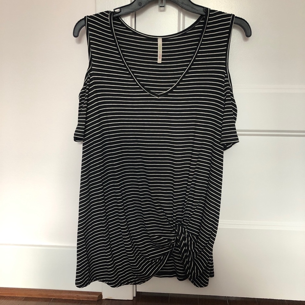 Black and White Cold Shoulder Top
